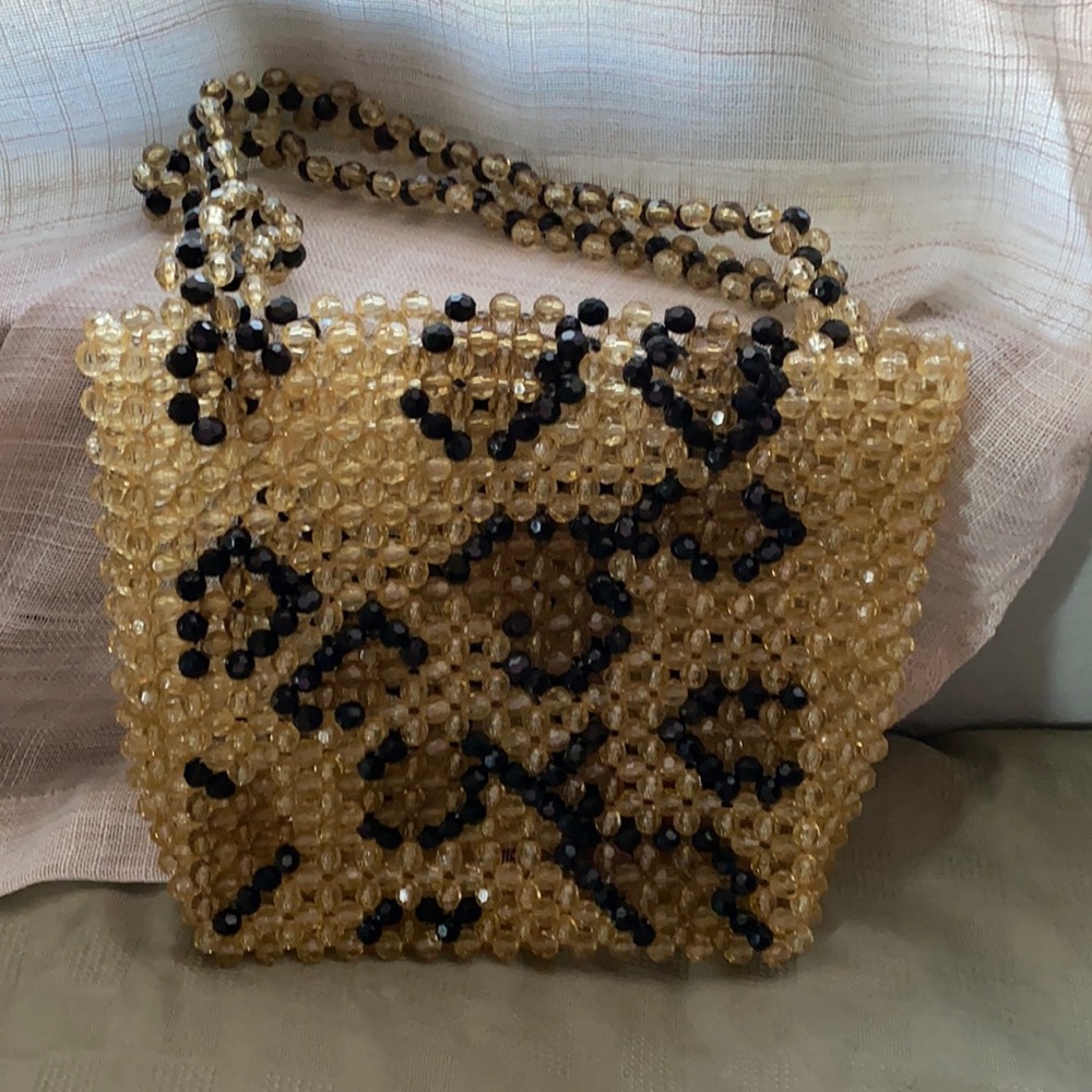 Animal Print Beaded Bag with Black and Gold design